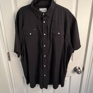 Poncho Shirt Mens 2XL Black Regular Fit Pearl Snap Western Short Sleeve Stretch
